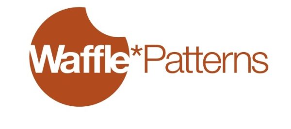 Logo of Waffle Patterns, featuring the word 'Waffle' in white and 'Patterns' in orange, with a circular orange background.