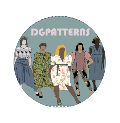 A circular graphic featuring five diverse women in stylish outfits, showcasing different clothing patterns and designs with the text 'DGPATTERNS' prominently displayed above them.